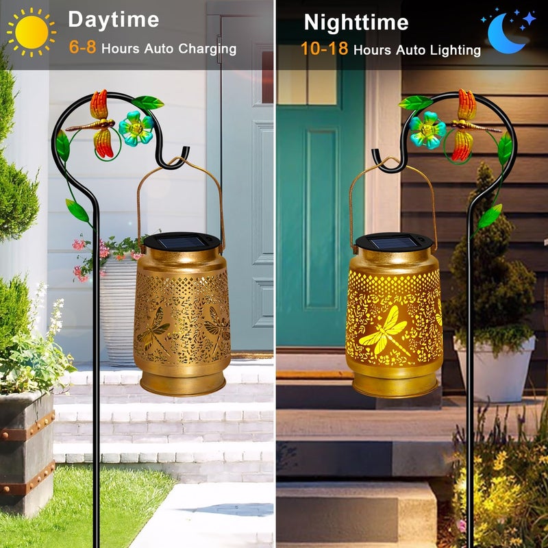 EDOF 2 Pack Solar Lanterns Outdoor Decor Waterproof Dragonfly Gifts for Women Men,Metal Outdoor Solar Lanterns Outside for Garden,Yard,Patio,Lawn - Image 3